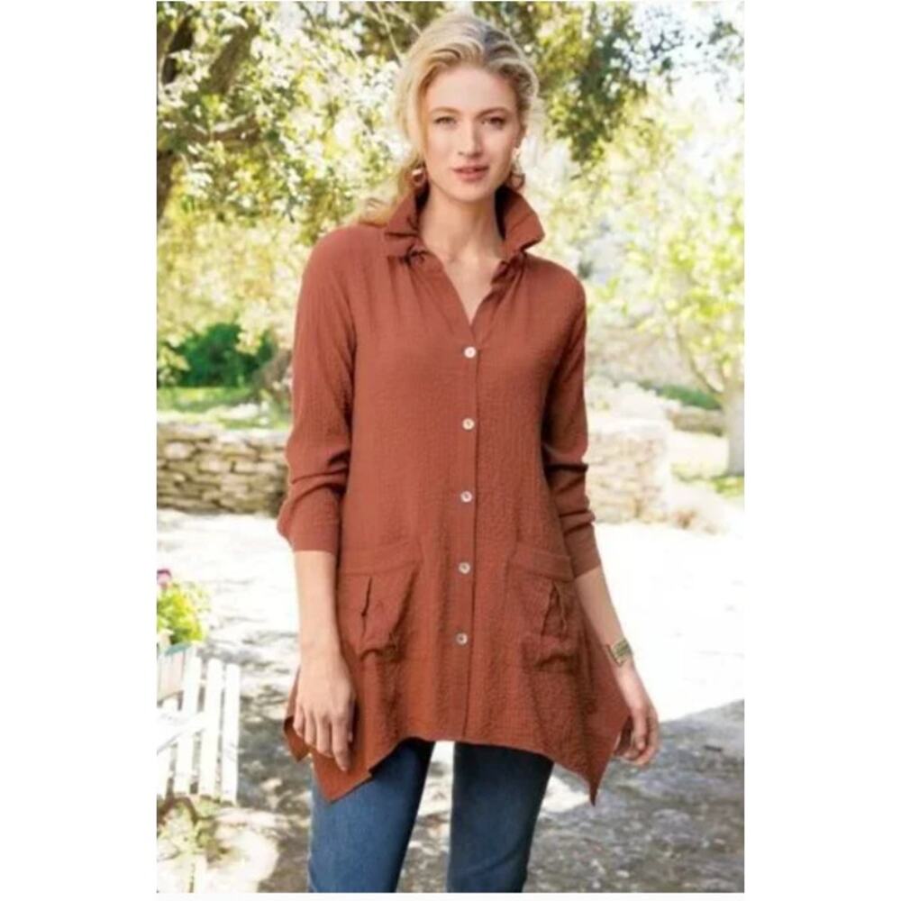 Soft Surroundings Plein Air Button Down Lagenlook Collared Tunic Top Women XS‎